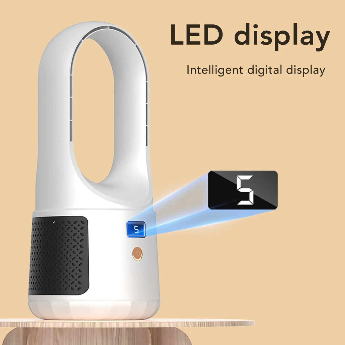 Bladeless Cooling Fan USB Desk Fan 6 Speeds Wind Quiet Portable Bladeless Cooling Fan with Power Display for Home Bedroom HIP