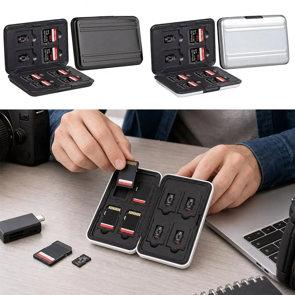 16-Slot Aluminum Memory Card Case – SD & TF Card Organizer Memory Card Case HIP
