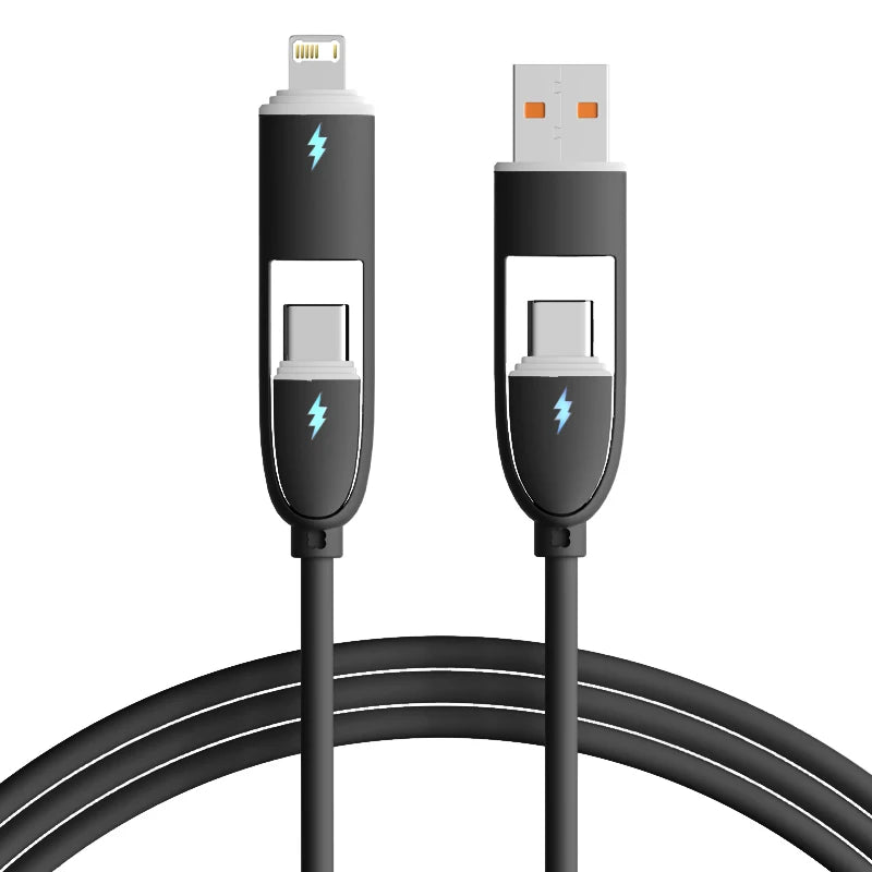 66W Charging Cable Four in One Pd Liquid Tablet Flash Charging Suitable for iPhone, Huawei, Xiaomi Fast Charging Data Cable HIP black