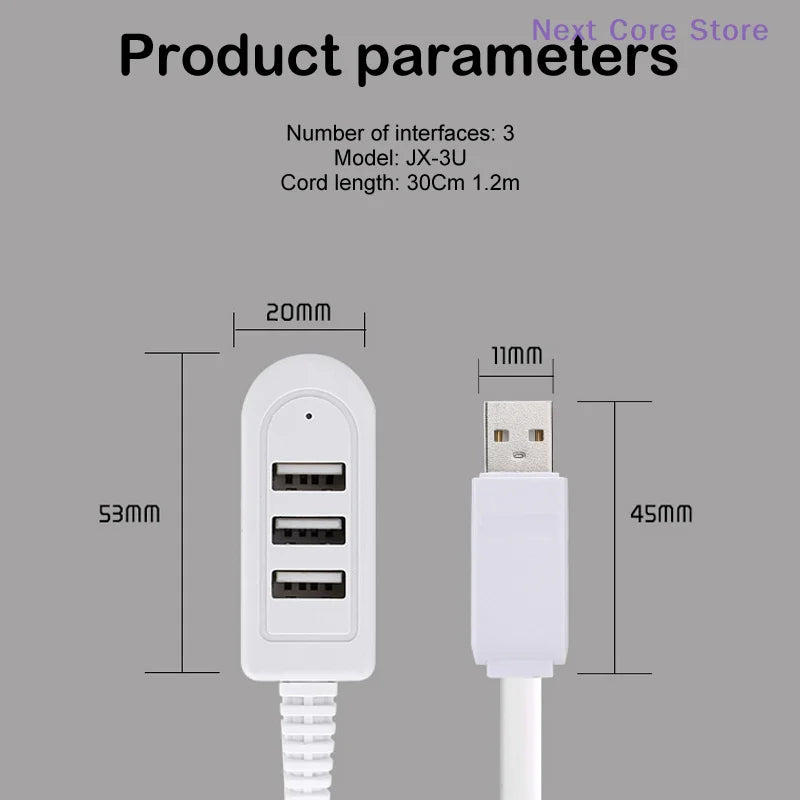 1.2M 3-in-1 USB Hub Cable – USB-A & USB-C Fast Charge USB Hub Cable HIP