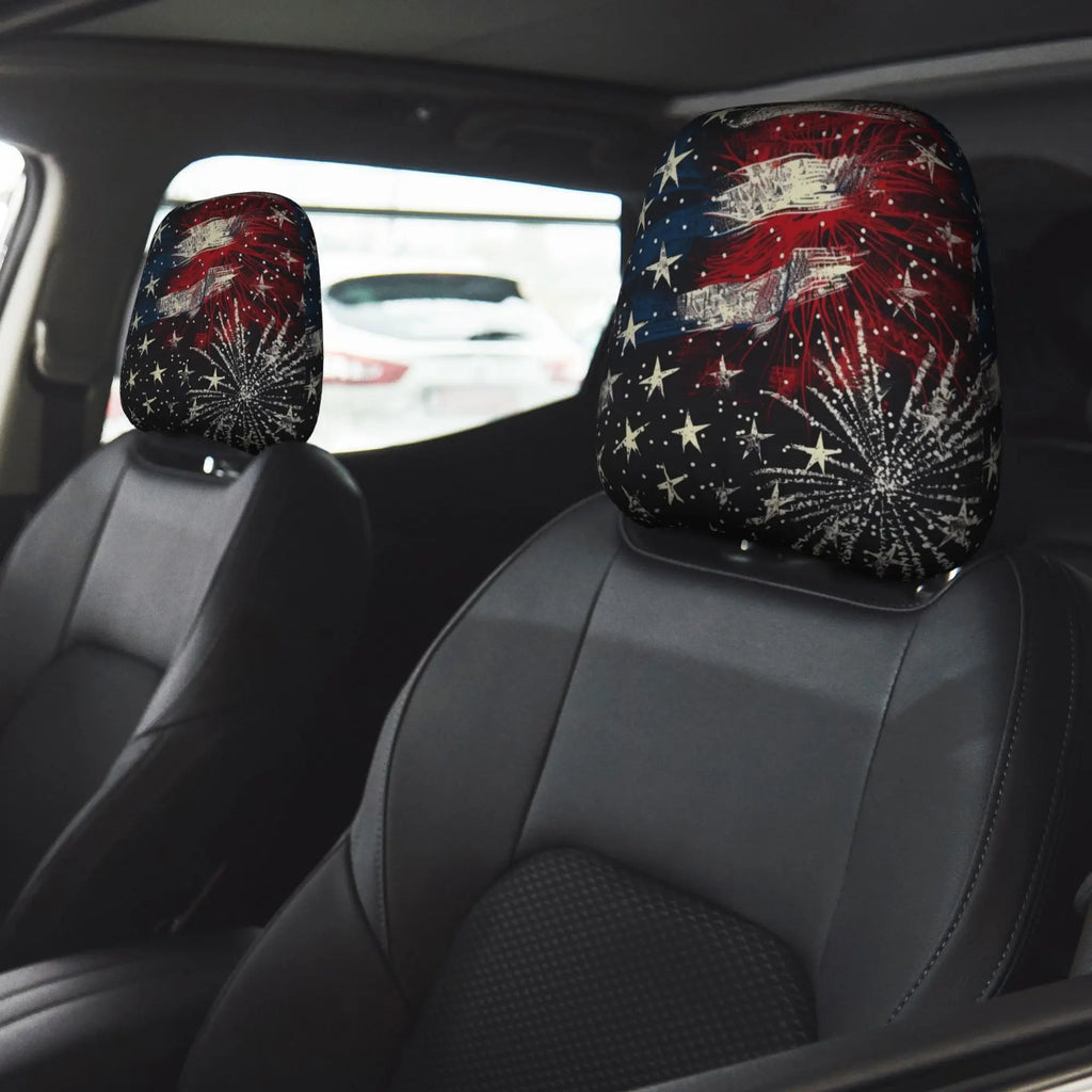 2-Pack US Flag Car Headrest Covers – Patriotic Seat Protectors Car Headrest Covers HIP