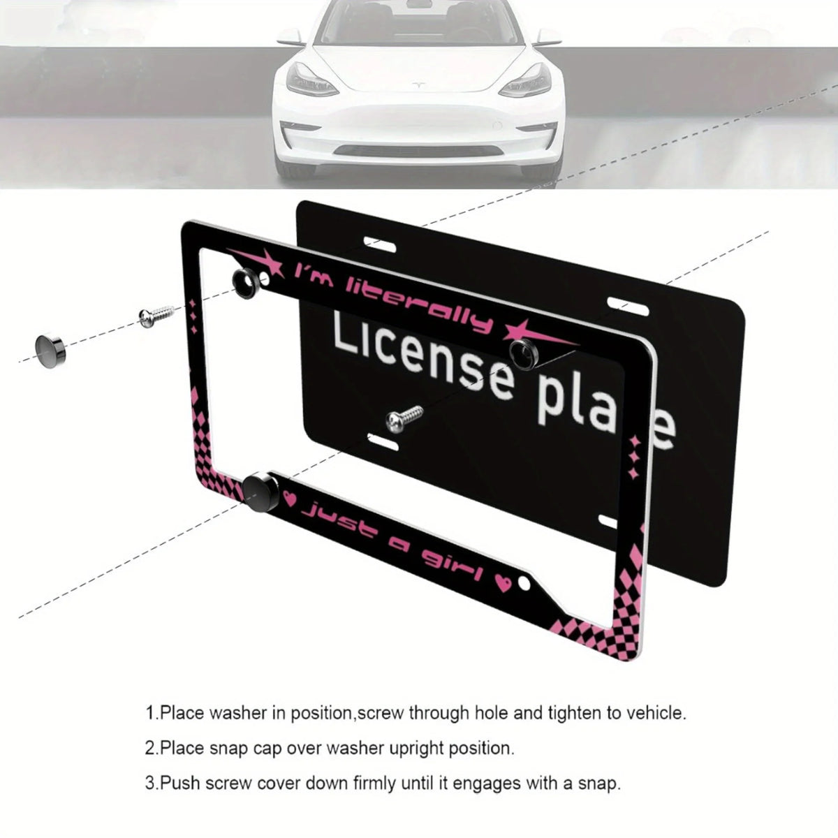"I'm Just a Girl" Pink & Black Aluminum License Plate Frame License Plate Frame HIP