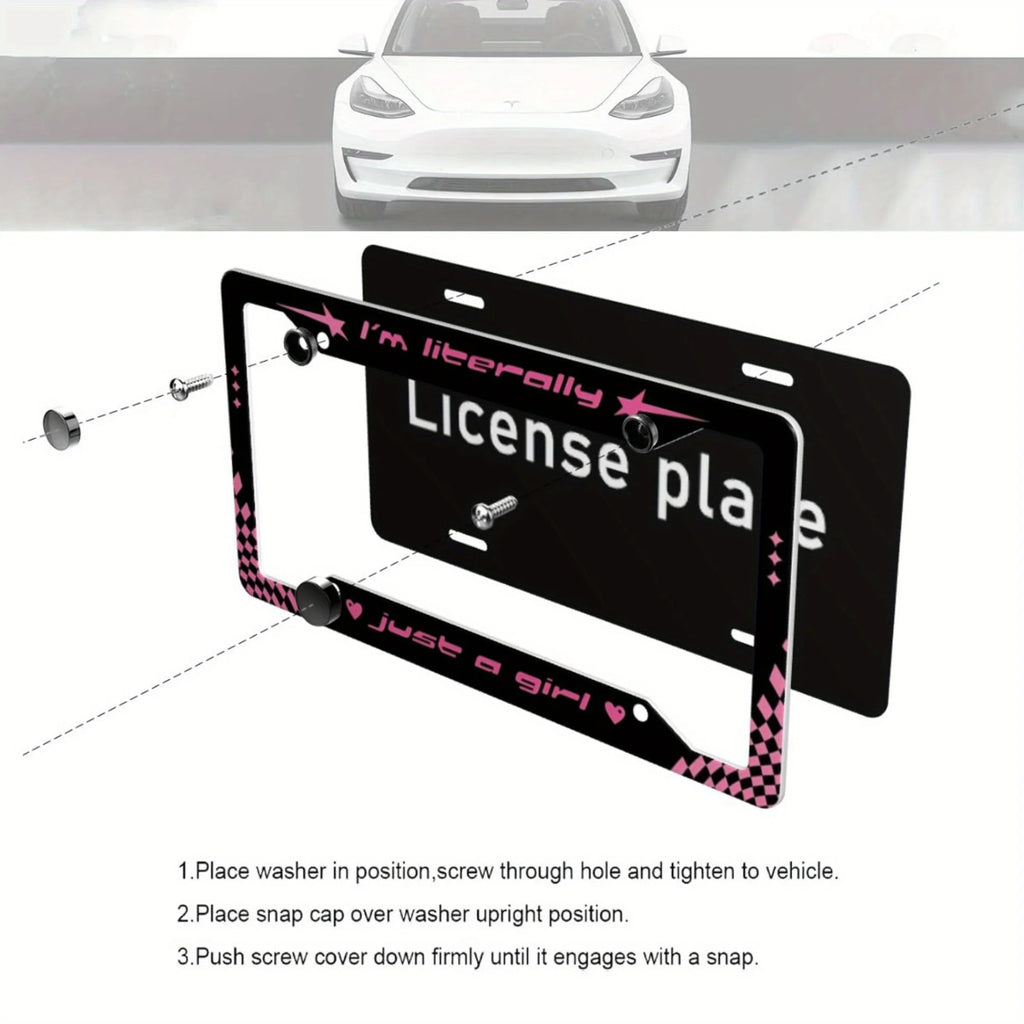 "I'm Just a Girl" Pink & Black Aluminum License Plate Frame License Plate Frame HIP