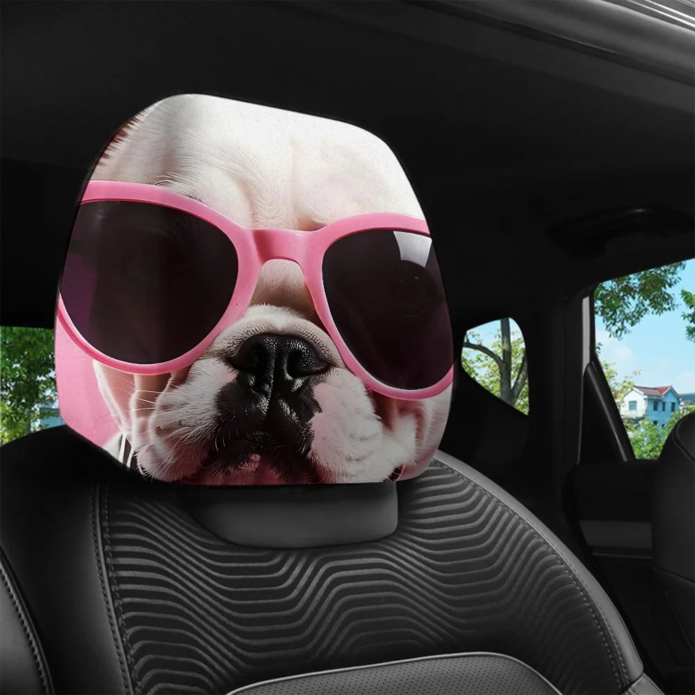 2-Pack Dog Print Car Headrest Covers – Pink Universal Fit Car Headrest Covers HIP