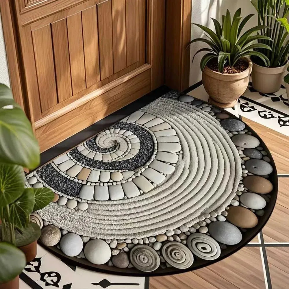 Non-Slip Half Round Floral Doormat – Washable Indoor Outdoor Rug Decorative Door Mat HIP 5 60x90cm-Felt