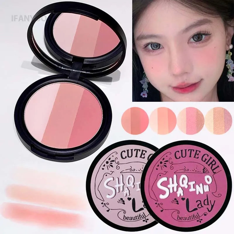 Three Color Blush Palette Waterproof Long Lasting Matte Shimmer Highlighter Cotouring Not Easy To Fade Rouge Integrated Tray HIP