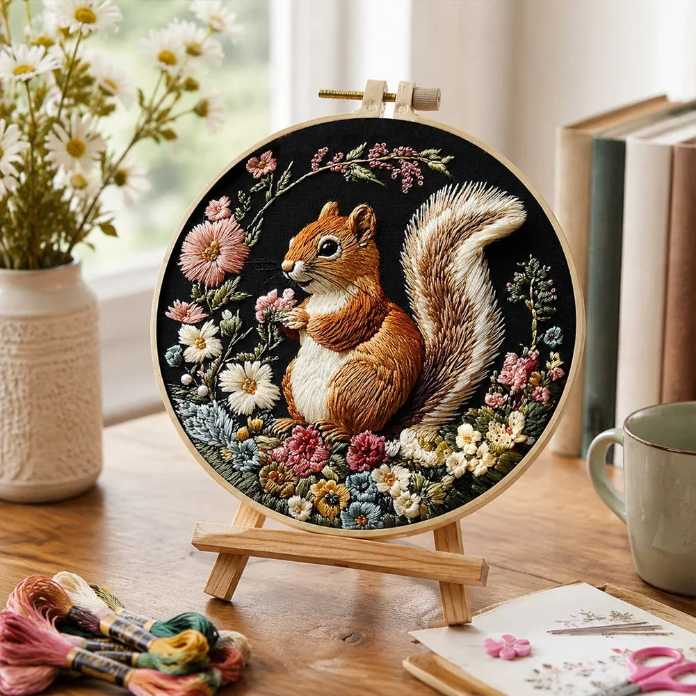 Animal Landscape Rural Squirrel DIY Embroidery Set Adult Beginners Handmade Embroidery Set Accessories Gifts HIP