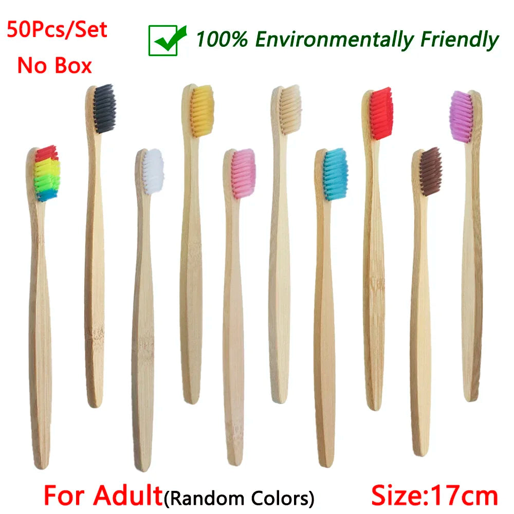 50/Pack Natural Bamboo Toothbrush Wood Toothbrushes Soft Bristles Capitellum Fiber Teeth brush Eco-Friendly Oral Care wholesale HIP 50Pcs Adult Random