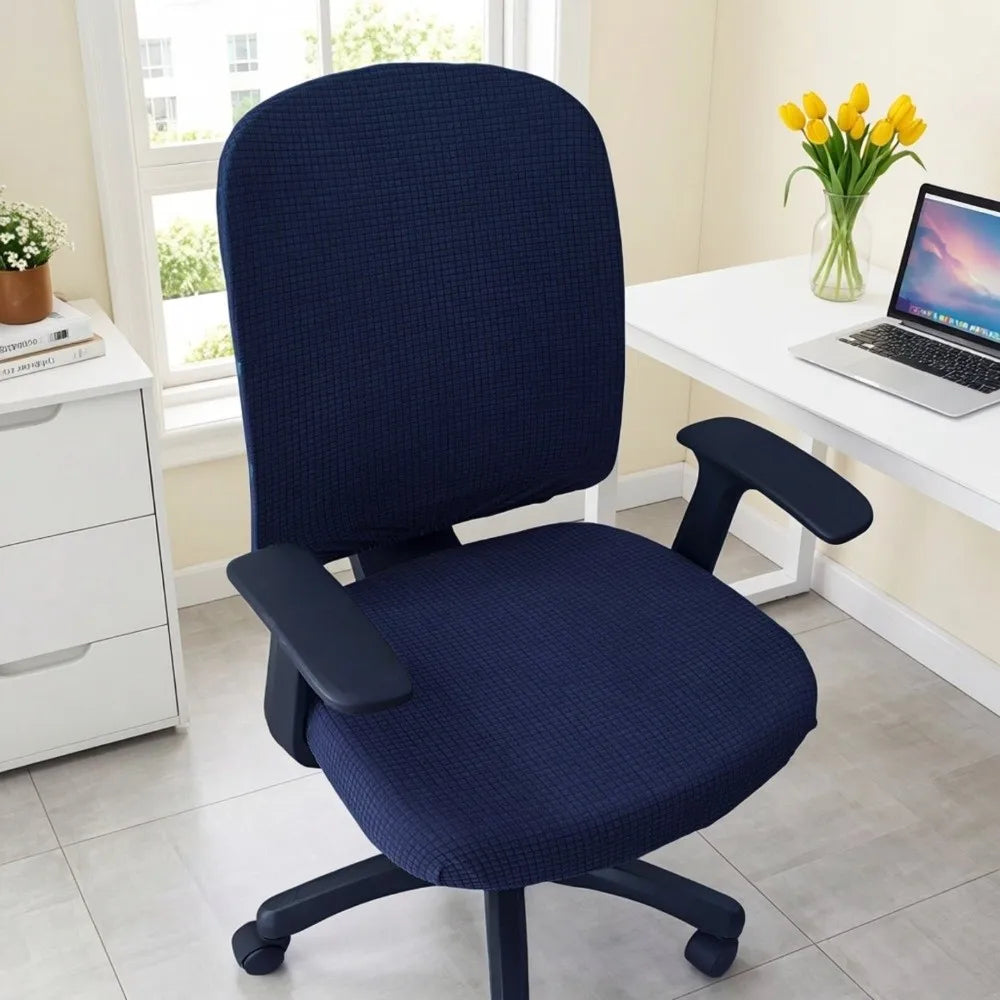 Elastic Waffle Office Chair Backrest Slipcover – Universal Fit Chair Backrest Cover HIP Dark Blue