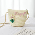 Kids Straw Bucket Crossbody Bag – Flower Mini Coin Purse Kids Crossbody Bag HIP white
