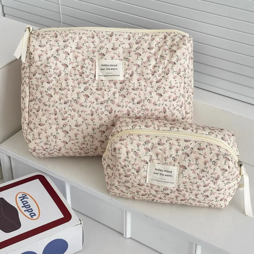 Corduroy Floral Makeup Bag – Large Capacity Cosmetic Pouch Cosmetic Makeup Bag HIP