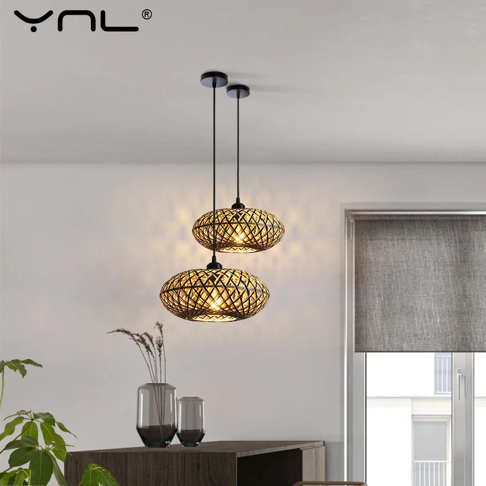 YNL Bamboo Pendant Chandelier – 4-Light Ceiling Lamp | Natural Wood Pendant Chandelier HIP