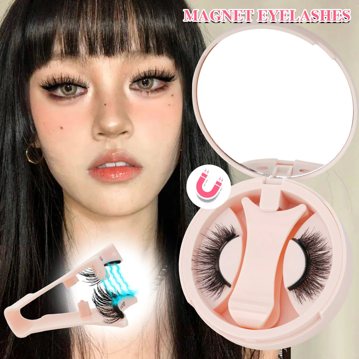 MEISHENJIE 1 Pair Magnetic Eyelashes Set Natural Long Mink Lashes Handmade Reusable Magnetic Eyelash Tweezers Set Lash Makeup HIP