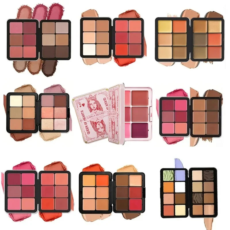 12-Color Iron Box Blusher Plate Multi-Color Cream Blush Plate Concealer Plate Contour and Highlighter Palette Makeup Blush Face HIP