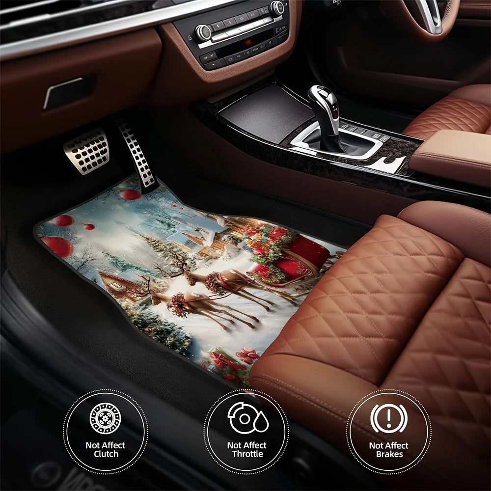 4-Piece Christmas Car Floor Mats – Santa & Reindeer Design Car Floor Mats HIP