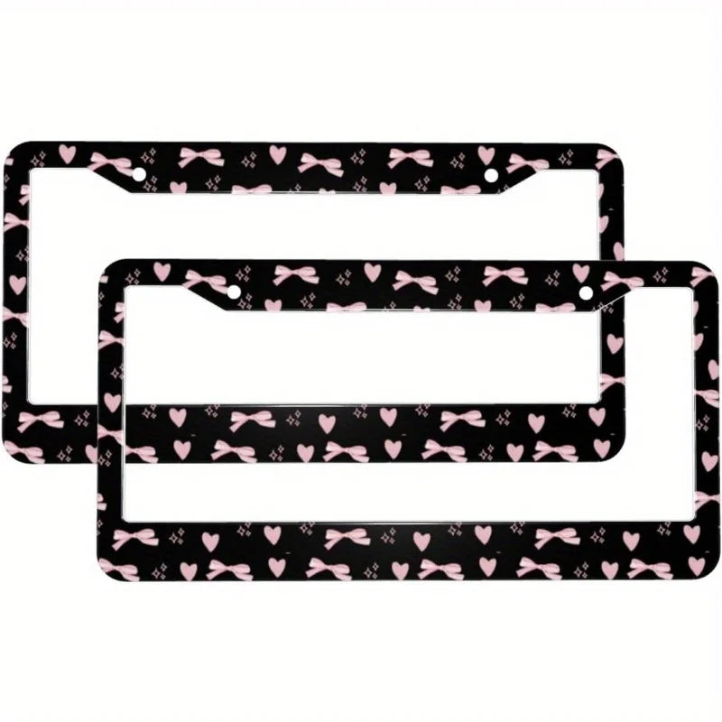 2-Pack Pink Bow Heart Aluminum License Plate Frames + Screws License Plate Frame HIP 1