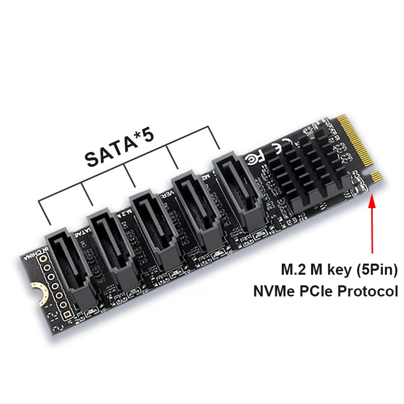M.2 NVMe to 6-Port SATA 3.0 Expansion Card – PCIe 3.0 x2 SATA Expansion Card HIP 5 Port SATA