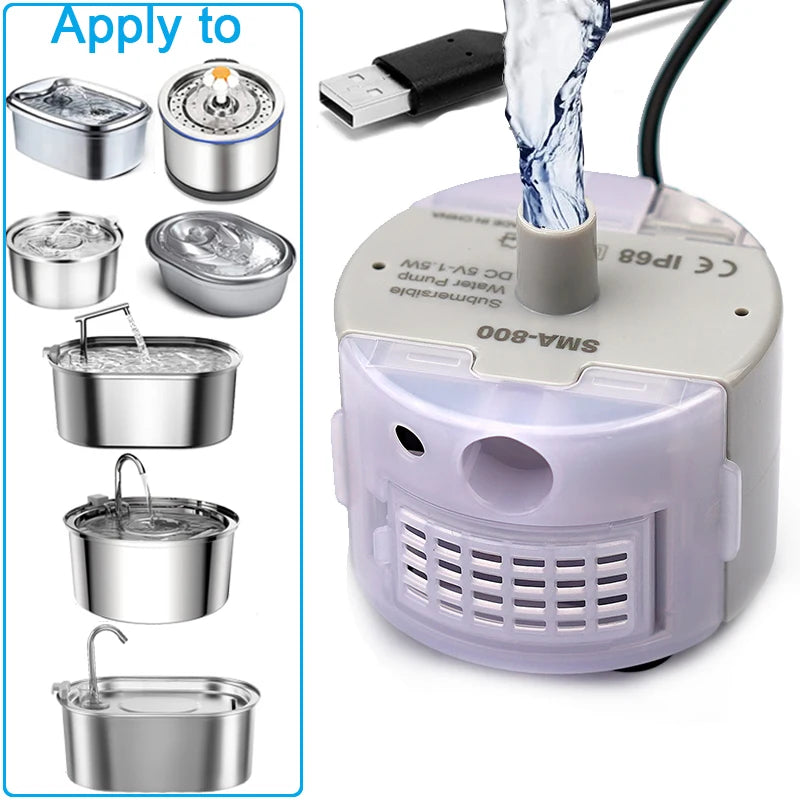 Pet Fountain Motor Submersible Pump Cat Water Drinker SMA-800 USB Water Pump Cats Fountain Accessories Mute DC ，cleaning kit HIP