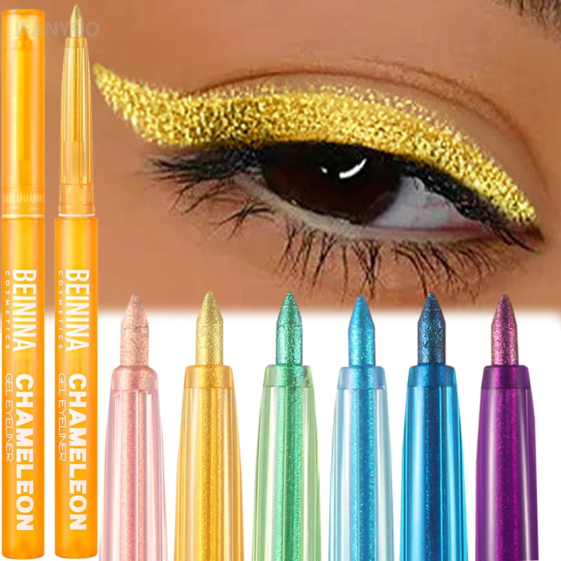 Shiny Chameleon Metallic Yellow Eyeliner Gel Pen Eyeshadow Multicolor Eye Liner Pearlescent Polarized Glitter Eye Pigment Makeup HIP