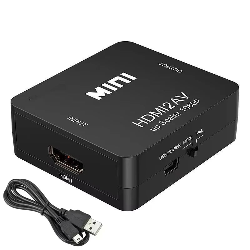 HDMI to RCA AV Composite Converter Mini Box – NTSC/PAL HDMI AV Converter HIP black