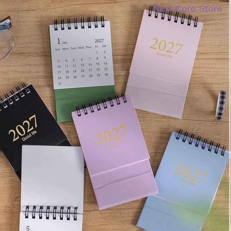 2027 Mini Desk Calendar 18 Months Gold Foil Morandi Colors Mini Desk Calendar HIP