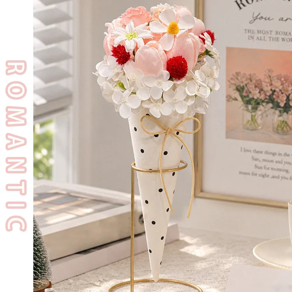 Finished Ice‑Cream Cone Soap Flower Bouquet Ornament Creative Artificial Flower Decor Souvenir Gift For Birthday HIP