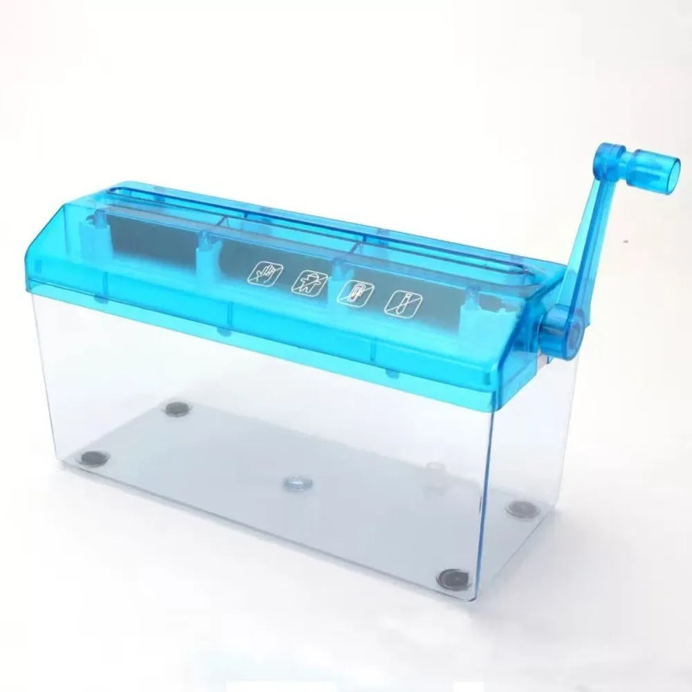 Mini Manual Hand Crank Paper Shredder – ABS Strip-Cut Manual Paper Shredder HIP A4-Blue