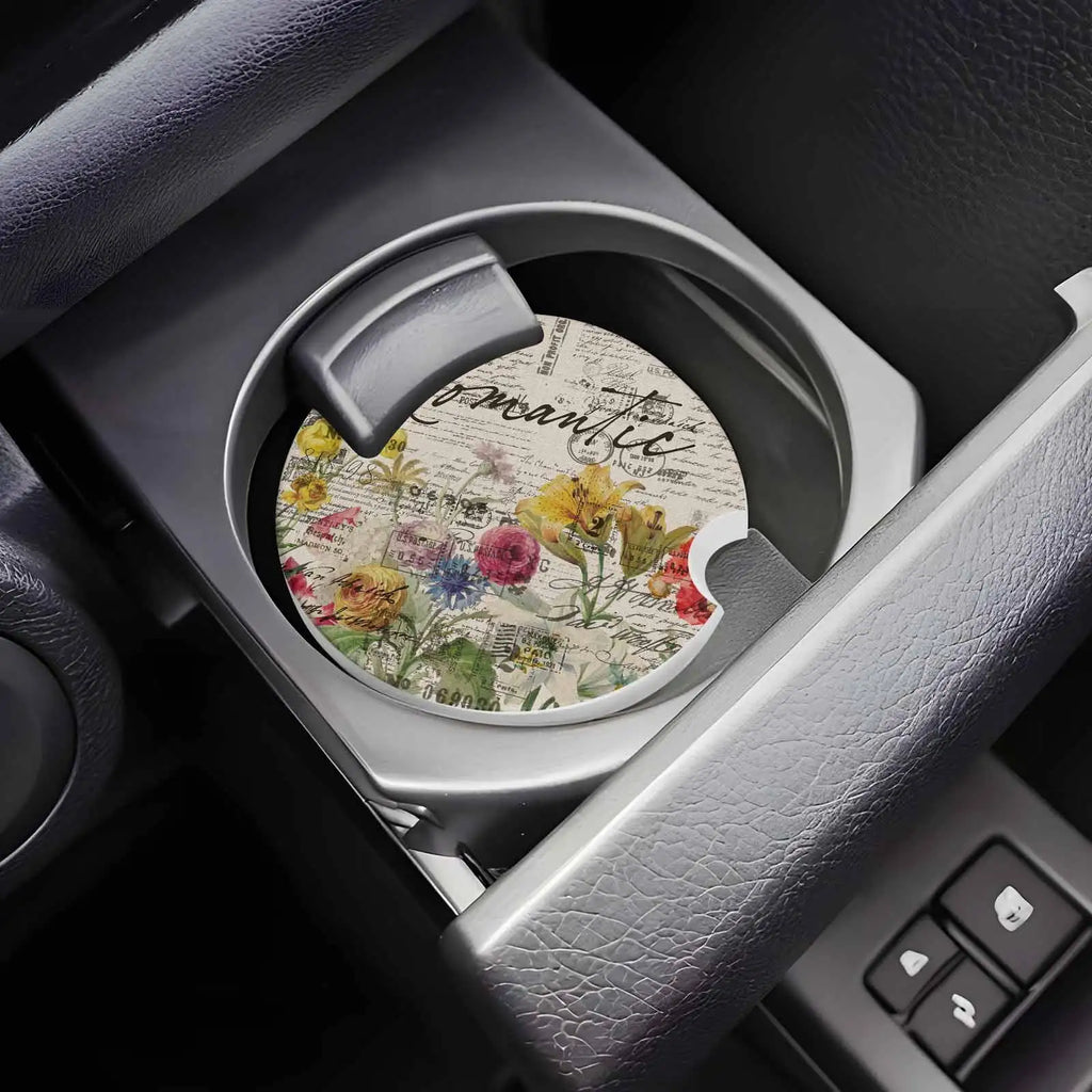 2-Pack Floral Ceramic Car Coasters – Absorbent Cup Holder Car Cup Holder Coaster HIP
