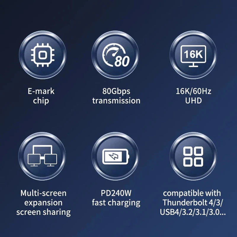 Thunderbolt 5 USB-C Cable 240W 80Gbps 16K Fast Charging Thunderbolt 5 Cable HIP