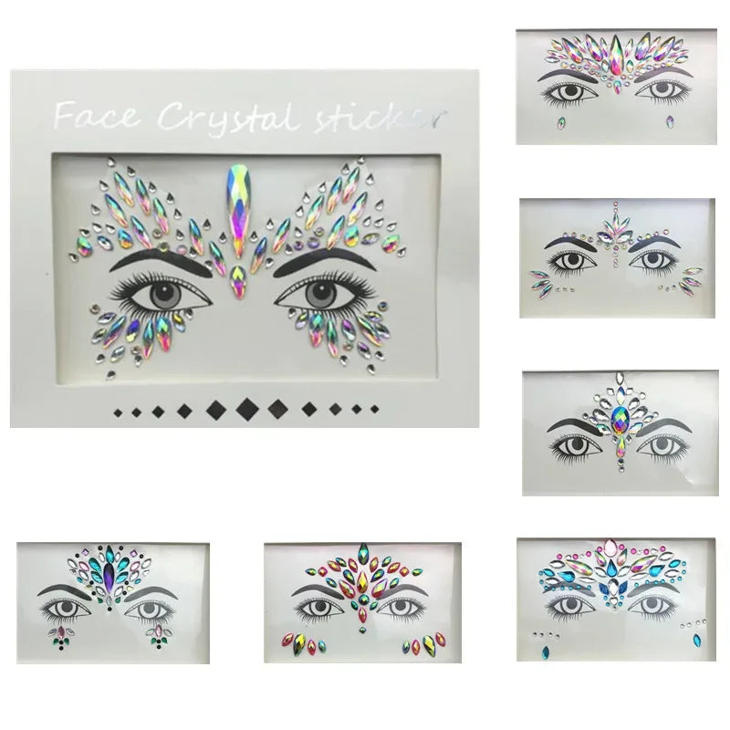 Masquerade Face Decoration DIY Jewelry Acrylic Rhinestone Festival Party Temporary Tattoo Fashion Face Stickers for Women HIP