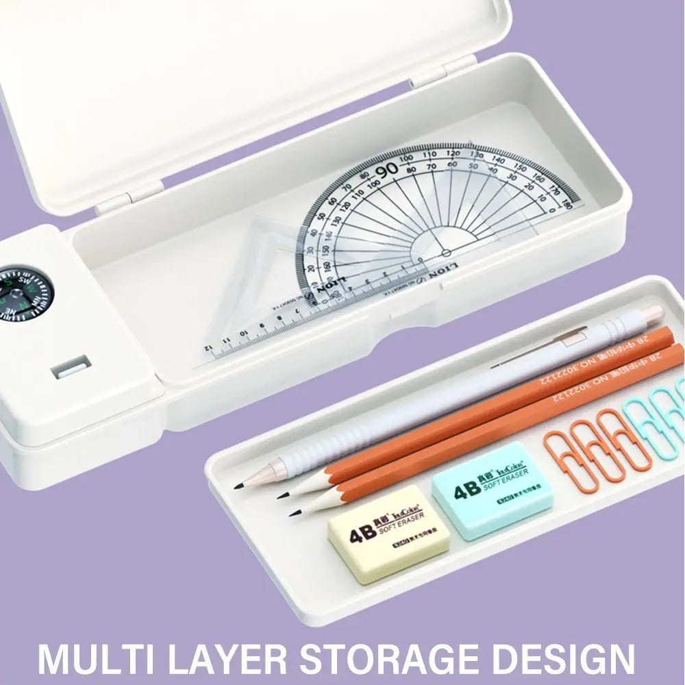 Double Layer Pencil Case with Fan, Desk Lamp & Compass Pencil Case Organizer HIP