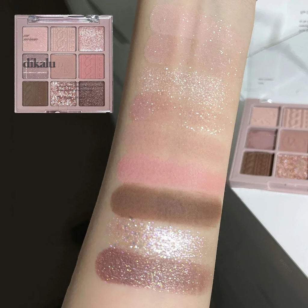 Knitted Pattern Eyeshadow Palette Glitter Matte Pink Pearlescent Shimmer Shinny Pigment Diamond Eyeshadow Korean Cosmetic Makeup HIP
