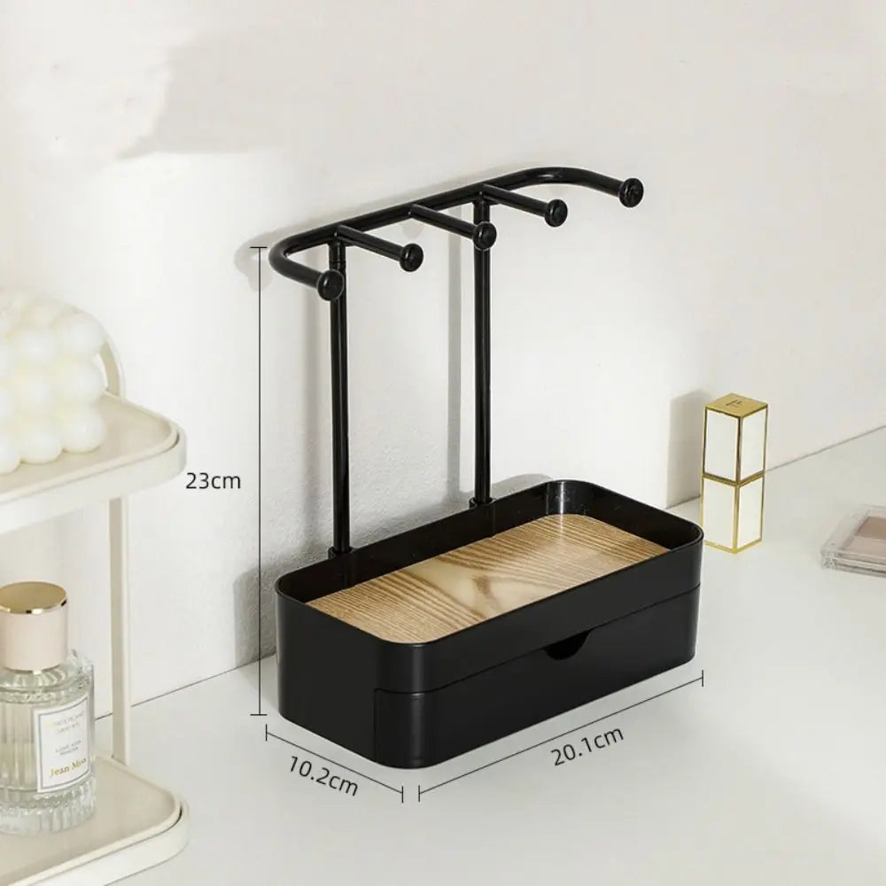 Jewelry Display Rack with Drawer & Wooden Base | Desktop Organizer Jewelry Display Rack HIP Black with Box