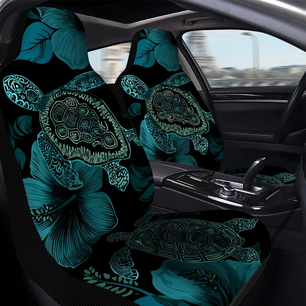 Teal Turtle Hibiscus Car Seat Covers – 2-Piece Front Set Car Seat Covers HIP