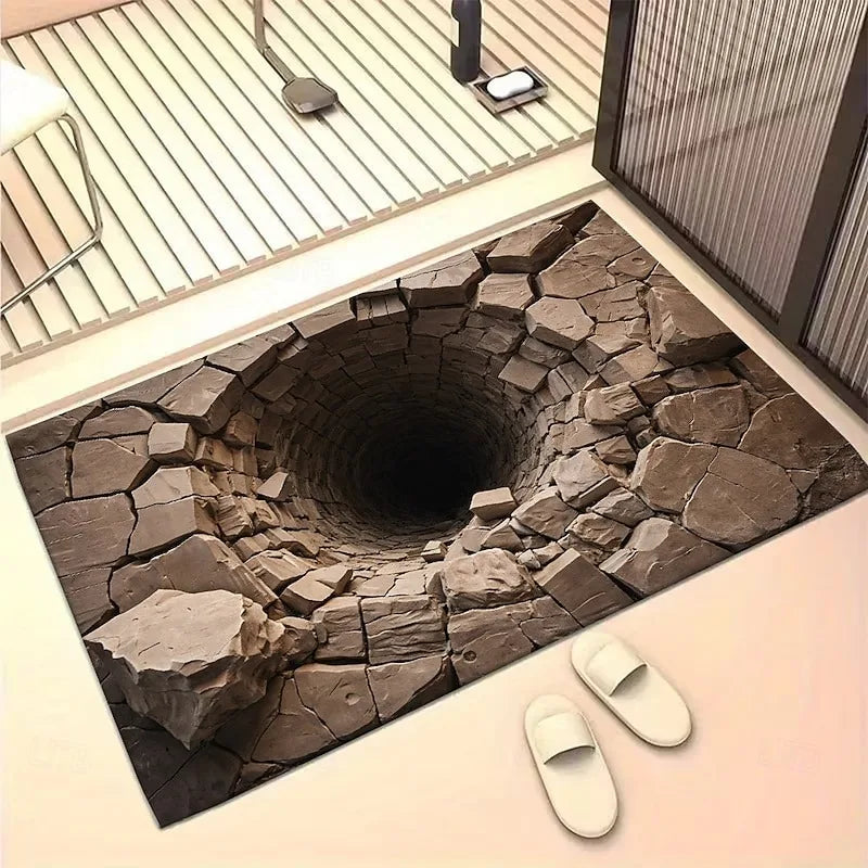 3D Optical Illusion Doormat – Cracked Stone Effect Welcome Mat Novelty Doormat HIP 1 50x80cm-Felt