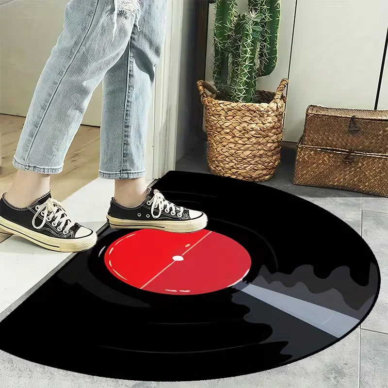 Retro Vinyl Record Half-Round Doormat – Nonslip Floor Mat Decorative Doormat HIP