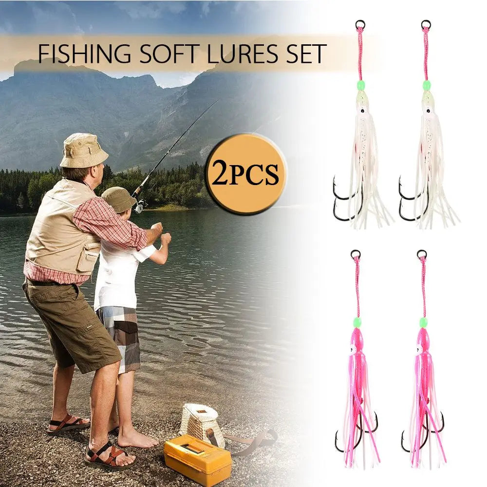 2-Pack Octopus Squid Jig Soft Fishing Lures with Hooks – 3 Sizes Soft Fishing Lure HIP