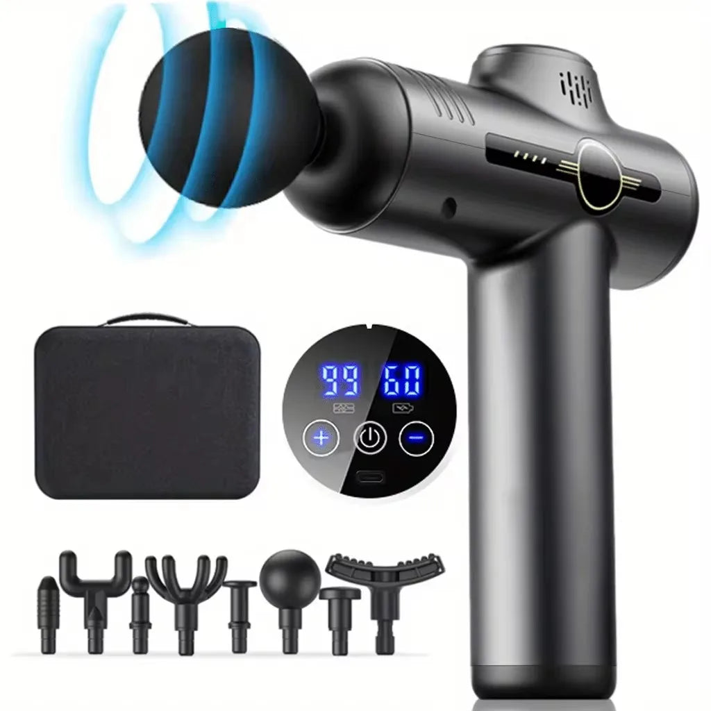 PAQIN 99-Level Percussion Massage Gun – 4 Heads, LED Screen Percussion Massage Gun HIP 99 GEAR GREY Type C Charge