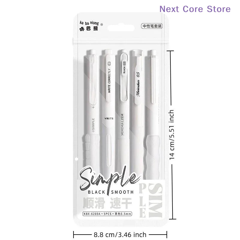 5-Pack Korean Retractable Gel Pens – 0.5mm Black Ink Set Retractable Gel Pen HIP