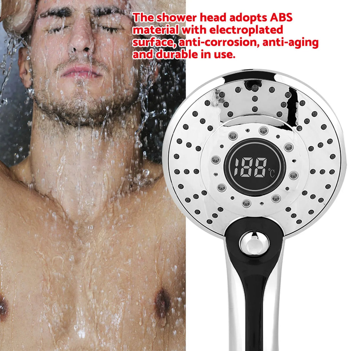 Digital Display Handheld Shower Head with 3-color Temperature Control LED Light 3 Spraying Mode Bathroom Spray Head HIP