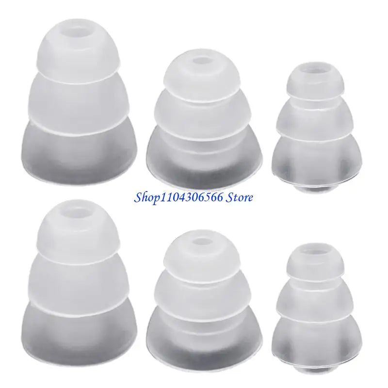 6-Pack Triple Flange Silicone Ear Tips 3.8mm – Universal Fit Earphone Ear Tips HIP Transparent CN