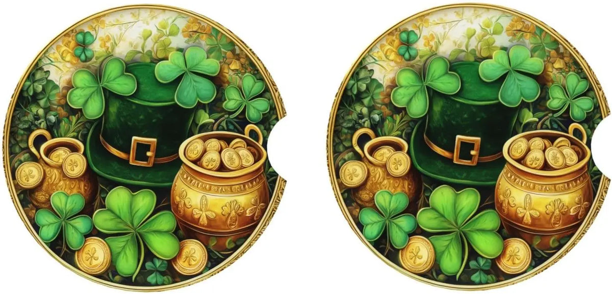 St. Patrick's Day Ceramic Car Coasters – 2pc Cup Holder Set Car Cup Holder Coasters HIP