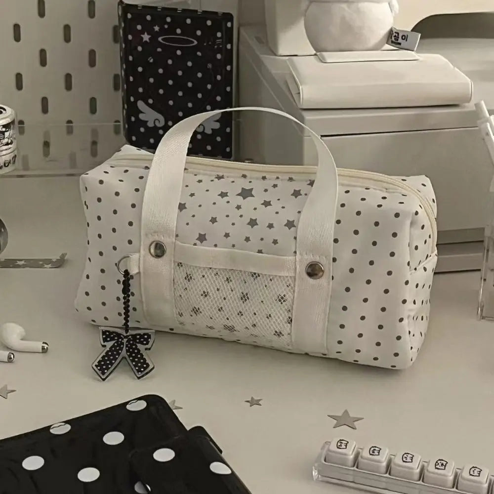 Star Polka Dot Canvas Pencil Case – Large Capacity Pen Bag Canvas Pencil Case HIP