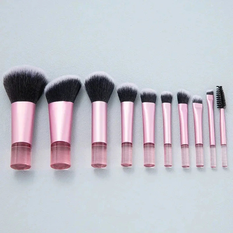 10-Pc Mini Makeup Brush Set – Powder, Blush & Eyeshadow Mini Makeup Brush Set HIP C718-Pink-10pcs