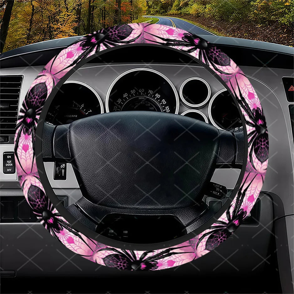 Spider & Pink Heart Steering Wheel Cover – Universal Fit Steering Wheel Cover HIP
