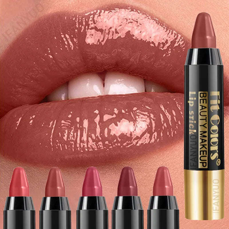 Mirror Brown Lipstick Pencil Moisturizing Waterproof Lasting Lipstick Crayon High Pigments Non-Stick Cup Lip Tint Pen Cosmetics HIP