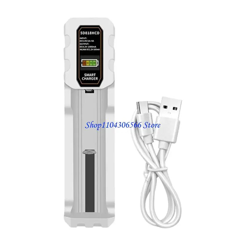 Single Bay Smart Battery Charger – LCD Display, USB-C Input Battery Charger HIP White CN