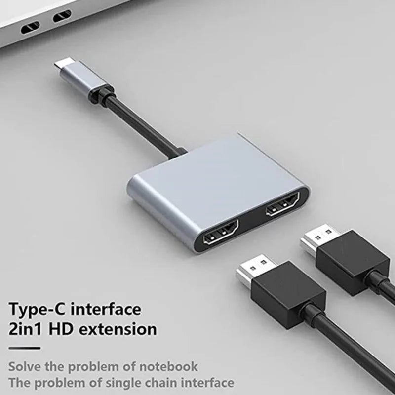 USB-C to Dual HDMI Hub 4K | 2-in-1 & 4-in-1 + PD Charging USB-C Hub Adapter HIP