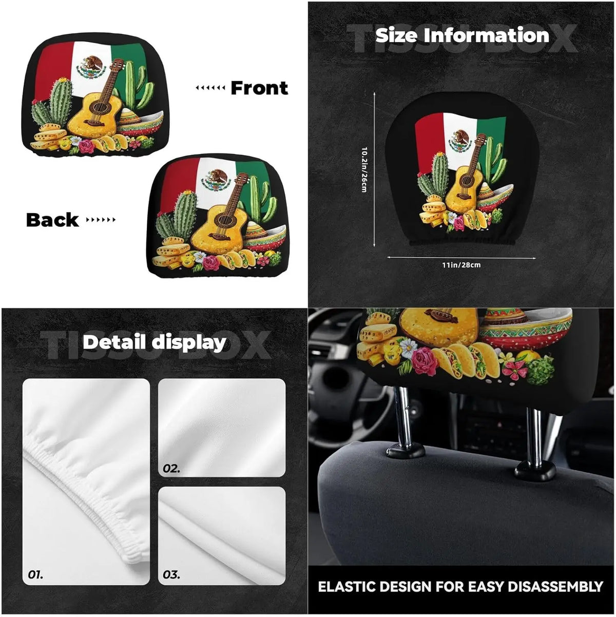 2-Pack Mexican Flag Tacos Car Headrest Covers – Universal Fit Car Headrest Cover HIP