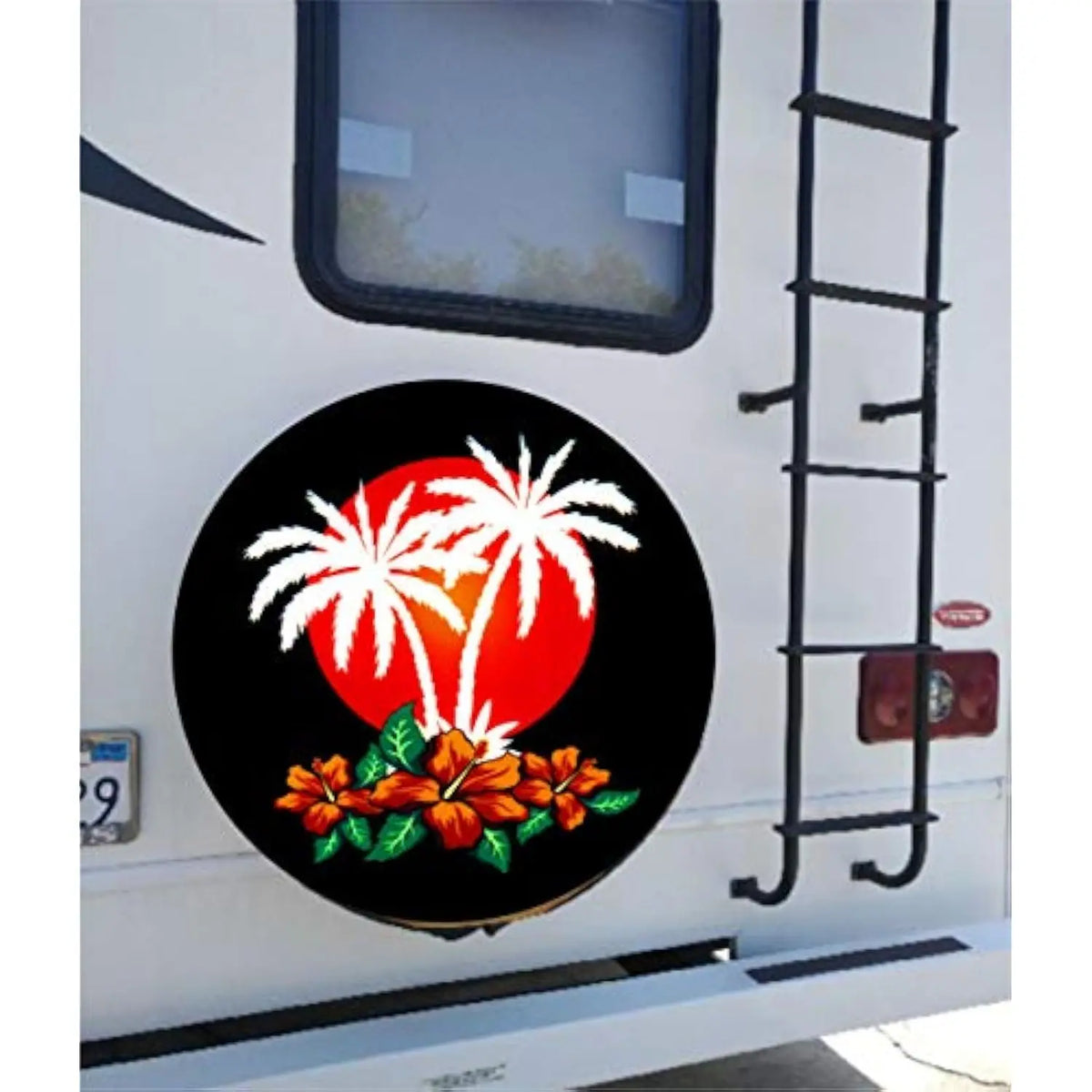 Aloha Sunset Palm Tree & Hibiscus Spare Tire Cover Spare Tire Cover HIP
